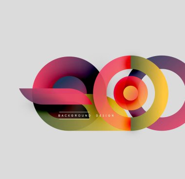 Soyut renkli çakışan daireler dinamik bileşim oluşturur. Arka planlar ve sunumlar için modern tasarım öğesi. Basit, canlı..