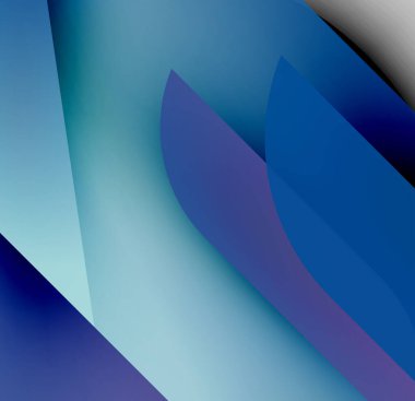 Soyut kompozisyon. Üst üste binen mavi şekiller dinamik görsel efekt yaratır. Eğim gölgeleri derinlik ve hareket olduğunu gösteriyor. Minimalist tasarım.