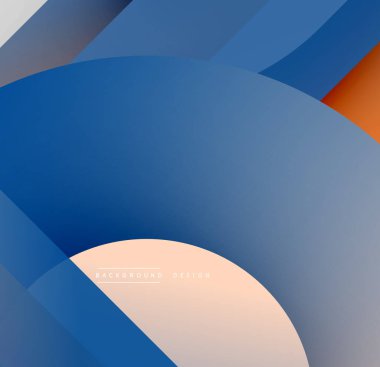 Soyut şekiller örtüşüyor, mavi ve turuncu renkler oluşturuyor. Minimalist tasarım, pürüzsüz geçişler, modern estetik.
