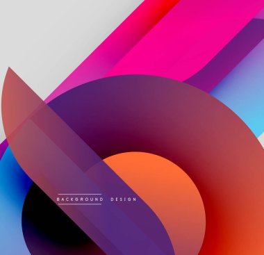 Soyut renkli şekiller dinamik gradyan arkaplan oluşturur. Modern tasarım elementleri akıcılık ve enerji öneriyor.