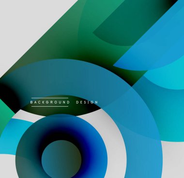 Soyut geometrik şekiller çakışıyor. Mavi, yeşil, beyaz renkler dinamik kompozisyon yaratır. Arka planlar için modern tasarım ögesi.