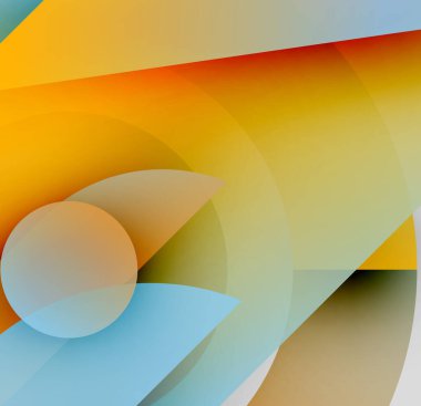 Soyut kompozisyon. Üstüste binen yarı saydam şekiller sıcak, serin renk değişimleri yaratır. Minimalist tasarım, modern estetik. Yumuşak kenarlar, nazik kıvrımlar..