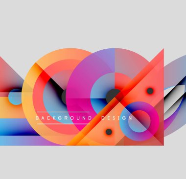 Soyut renkli şekiller çakışıyor. Canlı gradyanlar dinamik bileşim oluşturur. Modern tasarım elementleri yenilik ve enerji öneriyor.