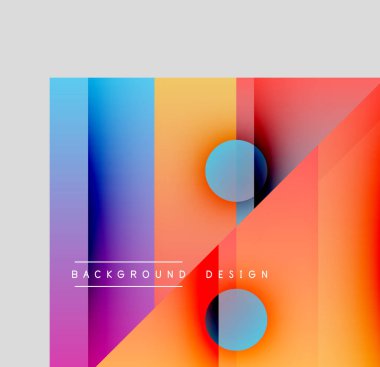 Soyut enerjik tasarım. Renkler karışır, geometrik şekiller oluşturur. Çemberler dikdörtgenlerle örtüşüyor, modern görsel etki yaratıyor.