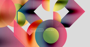 Soyut renkli şekiller örtüşür, dinamik görsel efekt yaratır. Gradyan renkler harmanlanır, modern arkaplan tasarımı oluşturulur.