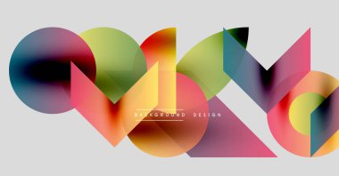 Soyut geometrik şekiller örtüşür, canlı renkli tasarım yaratır. Yumuşak eğimler harmanlanarak modern arkaplan oluşturur.