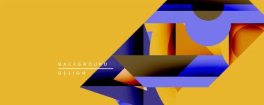 Soyut geometrik bileşim. Üst üste binen şekiller dinamik görsel efekt yaratır. Sıcak sarı, serin mavi ve turuncu renklere karşılık gelir. Arka planlar için modern tasarım ögesi.