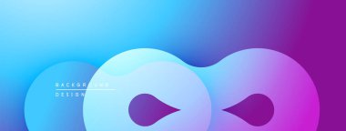 Soyut sıvı şekilleri mavi ve mor renkleri harmanlıyor. Modern tasarım sonsuz sembolü çağrıştırıyor, düz gradyanlar dinamik görsel efekti temsil ediyor.