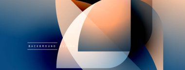 Soyut geometrik şekiller çakışıyor. Renkler karışıyor, modern tasarım yaratıyor. Mavi, şeftali, gri tonlar kompozisyona hakim..