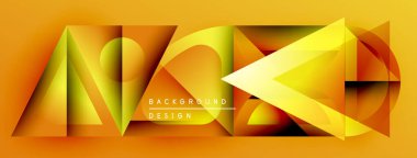 Soyut geometrik tasarım. Parlak sarı, turuncu renkler dinamik kompozisyon oluşturur. Metin elemanları ile modern arkaplan.