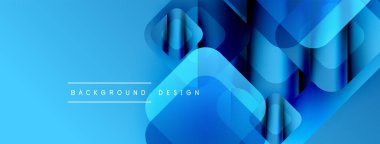 Soyut mavi arkaplan. Üst üste binen şekiller dinamik görsel efekt yaratır. Modern tasarım elementleri teknoloji ve yenilik öneriyor.