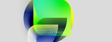 Soyut renkli şekiller örtüşür, dinamik görsel efekt yaratır. Gradyan renkler düzgün bir şekilde harmanlanarak modern arkaplan tasarımı oluşturur.