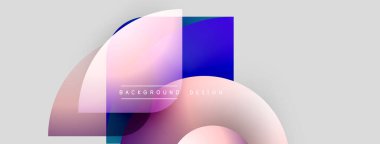 Soyut şekiller örtüşür, yumuşak eğimler yaratır. Pembe, mor, mavi renkler açık gri arkaplana hakim. Metin arkaplan tasarımı okur.