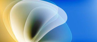 Soyut akışkan şekiller, sarıdan mavi gradyana. Yumuşak kıvrımlar dinamik görsel efekt yaratır. Minimalist tasarım, pürüzsüz geçişler.