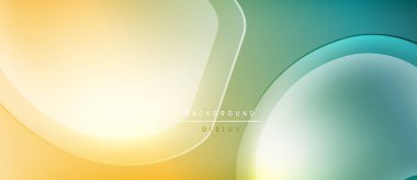 Soyut sıvı şekilleri, sarı, yeşil, deniz mavisi eğimleri. Modern tasarım, düz kıvrımlar, dinamik kompozisyon. Minimalist arkaplan dokusu.