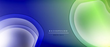 Soyut sıvı şekilleri mavi ve yeşil renkleri harmanlıyor. Katmanlı daireler dinamik görsel efekt yaratır. Modern tasarım uygun arka planlar, sunumlar.