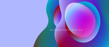 Soyut renkli şekiller çakışıyor. Gradyan renkler dinamik görsel efekt yaratır. Metin, arkaplan tasarımını merkezden okur.