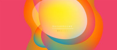 Soyut renkli şekiller çakışıyor. Gradyan renkler harmanlanarak, dinamik görsel efekt yaratır. Pembe arka planda baskın. Metin arkaplan tasarımı okur.