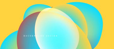 Soyut renkli şekiller sarı arkaplan ile örtüşüyor. Pürüzsüz gradyanlar dinamik görsel efekt yaratır. Arka planlar için modern tasarım ögesi.