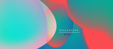 Soyut renkli tasarım. Üst üste binen daireler canlı gradyanlar oluşturur, harmanlanmış turkuaz, mor, kırmızı renkler. Modern arkaplan ögesi.