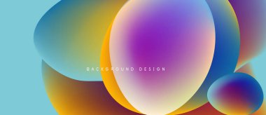 Soyut renkli çemberler çakışıyor, canlı gradyanlar yaratıyor. Arkaplanda açık mavi renkler, modern tasarım elementleri var.