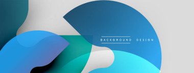 Soyut mavi şekiller üst üste biniyor ve modern tasarım yaratıyor. Renkler açık gri arkaplanda pürüzsüz bir şekilde harmanlanır. Minimalist estetik.