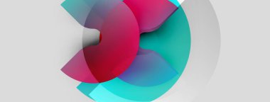 Soyut şekiller örtüşür, canlı renk karışımları yaratır. Yumuşak eğimler hareketi, minimalist bileşim içinde ışık etkileşimini önerir.