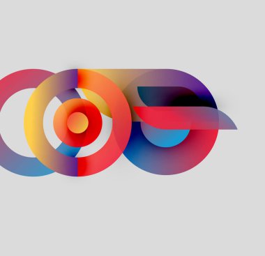 Soyut renkli çemberler dinamik görsel efektler yaratıyor. Gradyan renkler harmanlanarak modern tasarım elementini oluşturur. Yumuşak geçişler mevcut.