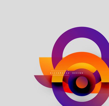 Soyut daireler örtüşüyor, canlı renk eğimleri yaratıyor. Arka planlar ve sunumlar için modern tasarım öğesi. Minimalist estetik.