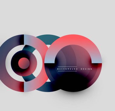 Soyut daireler örtüşüyor, canlı renk eğimleri yaratıyor. Arka planlar ve sunumlar için modern tasarım öğesi. Minimalist estetik.