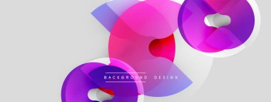Soyut tasarım, üst üste binen daireler, canlı pembe, mor, beyaz. Modern estetik, dinamik bileşim, basit metin elemanı sunumu.