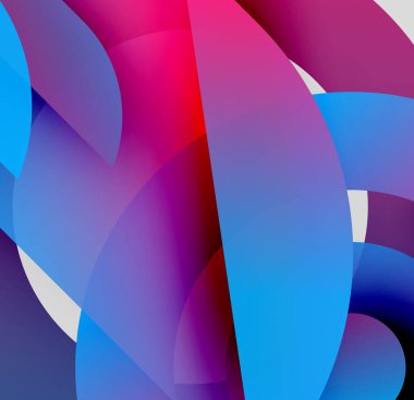 Soyut kompozisyon. Üst üste binen şekiller canlı renk değişimleri yaratır. Sıvı formları hareket ve derinliği gösteriyor. Modern tasarım.