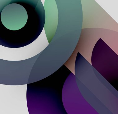 Soyut kompozisyon. Üst üste binen daireler, gradyanlar yumuşak görsel efektler yaratır. Renkler harmanlanır, modern estetik oluşturulur.