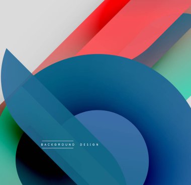 Soyut geometrik bileşim. Üst üste binen şekiller dinamik görsel efekt yaratır. Renkler harmanlanır, modern tasarım oluşturulur.