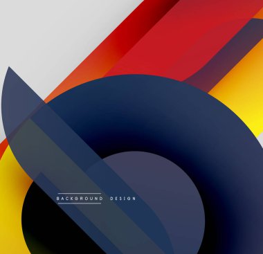 Soyut tasarım, üst üste binen şekiller, canlı renkler, dinamik kompozisyon. Modern estetik, gradyan etkiler.