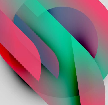 Soyut kompozisyon. Üst üste binen şekiller canlı renk değişimleri yaratır. Modern tasarım, pürüzsüz geçişler, dinamik görsel deneyim.