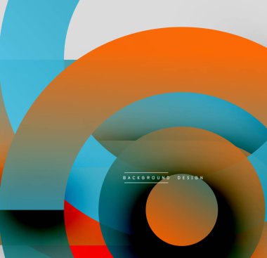 Soyut geometrik şekiller çakışıyor. Turuncu, yeşil, kahverengi, kırmızı renkler dinamik bileşim oluşturur. Arka planlar için modern tasarım ögesi.