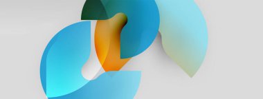 Soyut şekiller örtüşür, canlı renk karışımları yaratır. Yumuşak eğimler hareketi, ışık etkileşimini önerir. Minimalist tasarım.