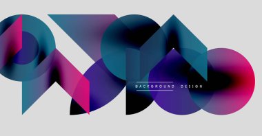 Soyut geometrik şekiller örtüşüyor, canlı renk eğimleri yaratıyor. Modern tasarım öğeleri akıcılık, yenilik, dinamik bileşim önerir.