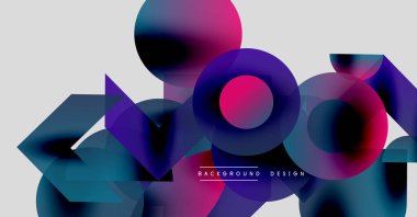 Soyut geometrik şekiller çakışıyor. Canlı mor, deniz mavisi, mor renkler dinamik kompozisyon oluşturur. Arka planlar için modern tasarım ögesi.