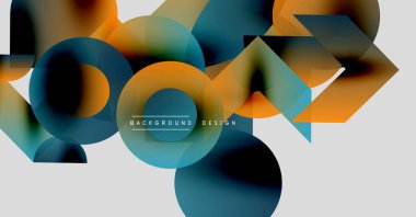 Soyut geometrik şekiller çakışıyor. Turuncu, deniz mavisi, mavi renkler modern tasarım yaratır. Minimalist tarz, temiz çizgiler, ince gradyanlar mevcut..