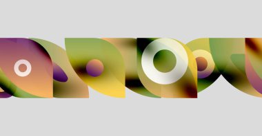 Soyut renkli şekiller çakışıyor, dinamik görsel desen oluşturuyor. Yumuşak eğimler hareketi, ışık etkileşimini önerir.