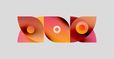 Soyut şekiller örtüşüyor, canlı renk değişimleri yaratıyor. Sıcak tonlar tasarıma hükmediyor. Hareketi ve enerjiyi akla getiriyor. Minimalist stil.