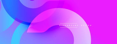 Soyut gradyanlar canlı pembeleri, mavileri, morları harmanlarlar. Üst üste binen şekiller dinamik görsel doku yaratır. Modern tasarım ögesi.