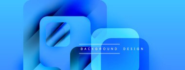 Soyut mavi katmanlar modern tasarım yaratır. Üst üste binen kareler derinlik, doku ve görsel ilgi gösteriyor. Asgari metin netlik ekler.