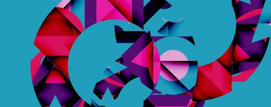 Soyut geometrik bileşim. Canlı renkler, keskin açılar, dinamik şekiller modern görsel deneyimler yaratır. Kalın zıtlıklar dizaynın hakimi.