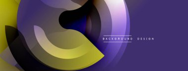 Soyut akışkan şekiller, sarı, mor renkler. Gradyan etkileri olan modern tasarım. Minimalist kompozisyon, koyu arkaplan.
