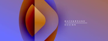 Soyut eğim arkaplanı. Üst üste binen şekiller dinamik görsel efekt yaratır. Mor, turuncu, mavi renkler kompozisyona hakim. Modern tasarım ögesi.