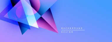 Soyut geometrik şekiller örtüşür, parlak mavi ve mor renkler yaratır. Arkaplan, pankart ve sunumlar için modern tasarım ögesi.
