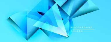 Soyut mavi geometrik şekiller örtüşür, dinamik görsel efekt yaratır. Arkaplan eğimli gölgeler, modern tasarım elementleri.